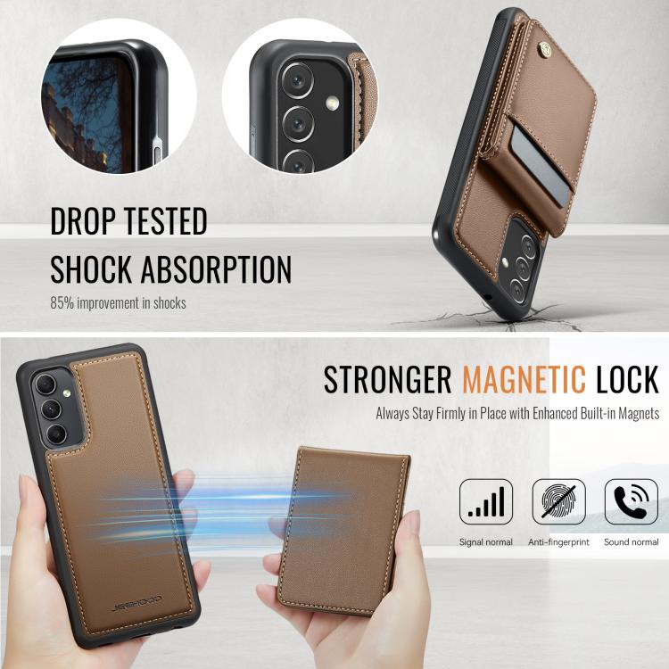 For Samsung Galaxy A34 5G JEEHOOD J06 British Style RFID MagSafe Card Bag PU Phone Case(Brown) - Galaxy Phone Cases by JEEHOOD | Online Shopping UK | buy2fix