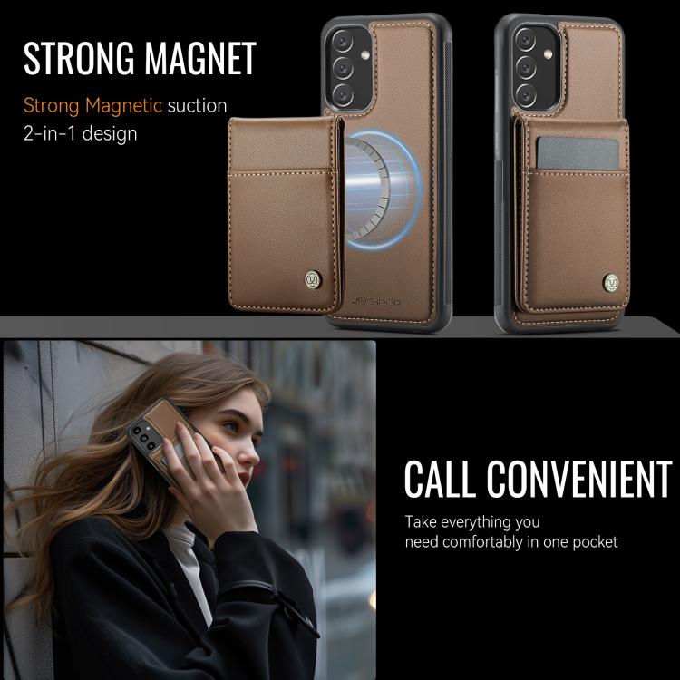 For Samsung Galaxy A34 5G JEEHOOD J06 British Style RFID MagSafe Card Bag PU Phone Case(Brown) - Galaxy Phone Cases by JEEHOOD | Online Shopping UK | buy2fix