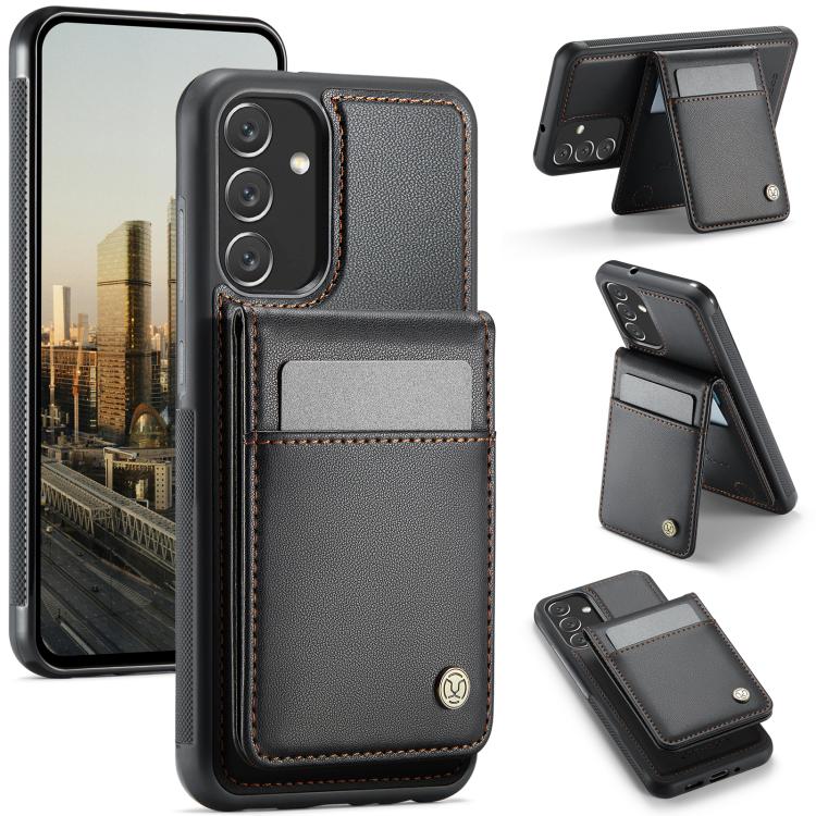 For Samsung Galaxy A34 5G JEEHOOD J06 British Style RFID MagSafe Card Bag PU Phone Case(Black) - Galaxy Phone Cases by JEEHOOD | Online Shopping UK | buy2fix