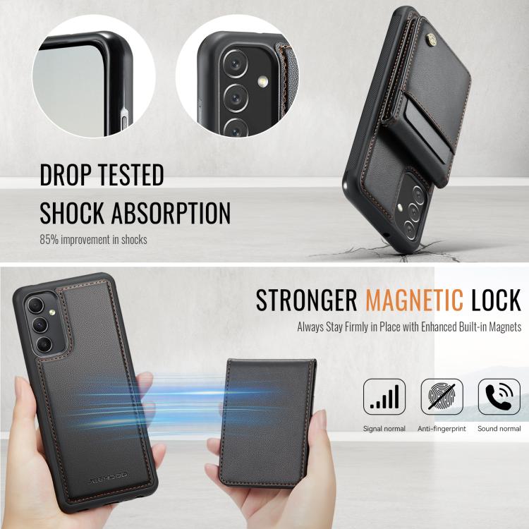 For Samsung Galaxy A34 5G JEEHOOD J06 British Style RFID MagSafe Card Bag PU Phone Case(Black) - Galaxy Phone Cases by JEEHOOD | Online Shopping UK | buy2fix