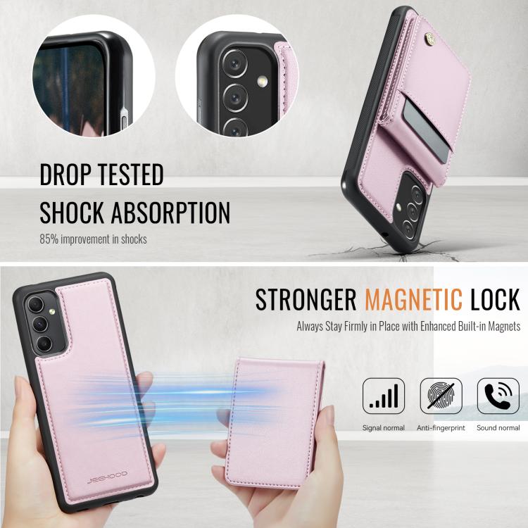 For Samsung Galaxy A34 5G JEEHOOD J06 British Style RFID MagSafe Card Bag PU Phone Case(Pink) - Galaxy Phone Cases by JEEHOOD | Online Shopping UK | buy2fix