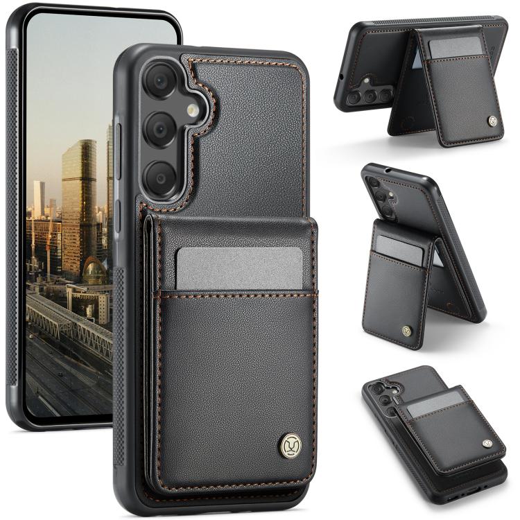 For Samsung Galaxy A35 JEEHOOD J06 British Style RFID MagSafe Card Bag PU Phone Case(Black) - Galaxy Phone Cases by JEEHOOD | Online Shopping UK | buy2fix