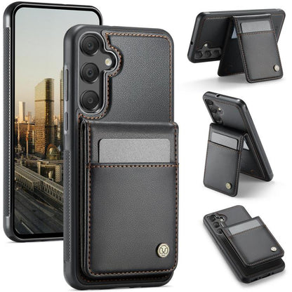 For Samsung Galaxy A35 JEEHOOD J06 British Style RFID MagSafe Card Bag PU Phone Case(Black) - Galaxy Phone Cases by JEEHOOD | Online Shopping UK | buy2fix