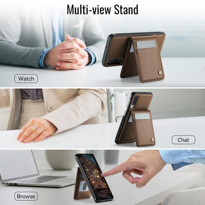 For Samsung Galaxy A50 JEEHOOD J06 British Style RFID MagSafe Card Bag PU Phone Case(Brown) - Galaxy Phone Cases by JEEHOOD | Online Shopping UK | buy2fix