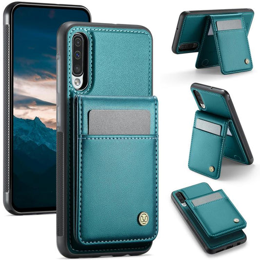 For Samsung Galaxy A50 JEEHOOD J06 British Style RFID MagSafe Card Bag PU Phone Case(Green) - Galaxy Phone Cases by JEEHOOD | Online Shopping UK | buy2fix