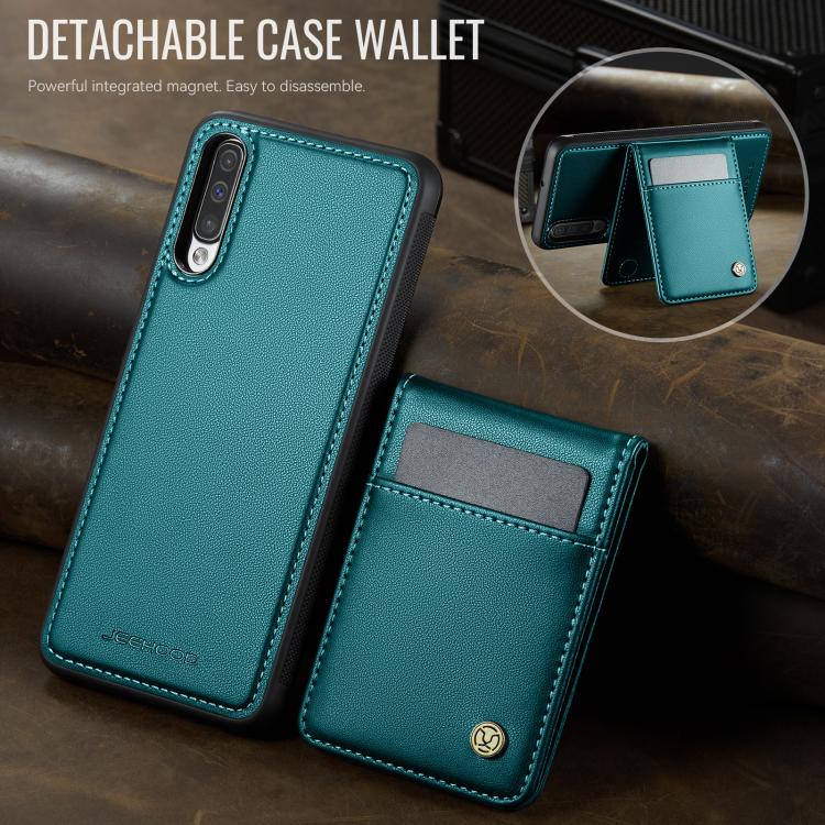 For Samsung Galaxy A50 JEEHOOD J06 British Style RFID MagSafe Card Bag PU Phone Case(Green) - Galaxy Phone Cases by JEEHOOD | Online Shopping UK | buy2fix