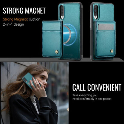For Samsung Galaxy A50 JEEHOOD J06 British Style RFID MagSafe Card Bag PU Phone Case(Green) - Galaxy Phone Cases by JEEHOOD | Online Shopping UK | buy2fix