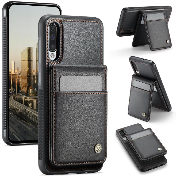 For Samsung Galaxy A50 JEEHOOD J06 British Style RFID MagSafe Card Bag PU Phone Case(Black) - Galaxy Phone Cases by JEEHOOD | Online Shopping UK | buy2fix