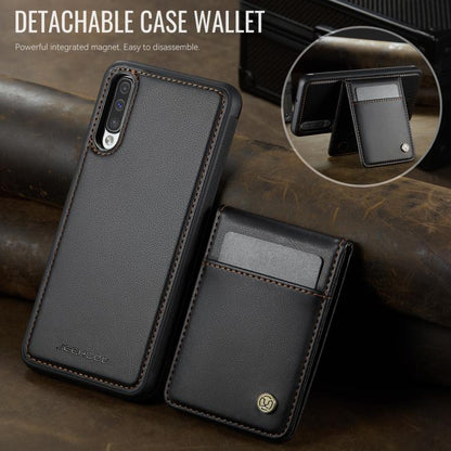 For Samsung Galaxy A50 JEEHOOD J06 British Style RFID MagSafe Card Bag PU Phone Case(Black) - Galaxy Phone Cases by JEEHOOD | Online Shopping UK | buy2fix