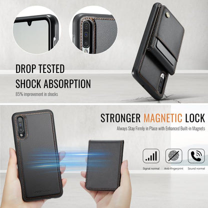 For Samsung Galaxy A50 JEEHOOD J06 British Style RFID MagSafe Card Bag PU Phone Case(Black) - Galaxy Phone Cases by JEEHOOD | Online Shopping UK | buy2fix