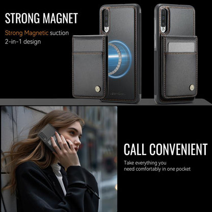 For Samsung Galaxy A50 JEEHOOD J06 British Style RFID MagSafe Card Bag PU Phone Case(Black) - Galaxy Phone Cases by JEEHOOD | Online Shopping UK | buy2fix