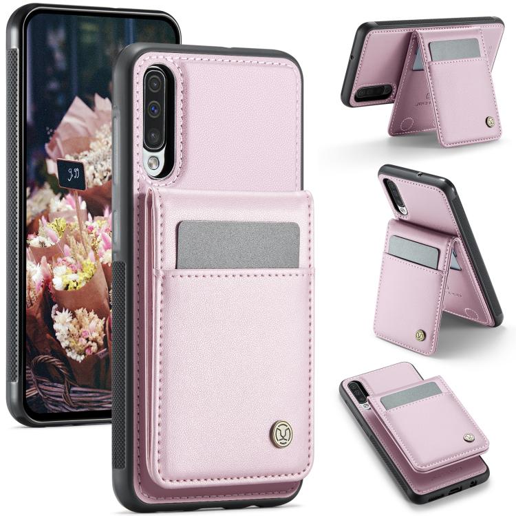 For Samsung Galaxy A50 JEEHOOD J06 British Style RFID MagSafe Card Bag PU Phone Case(Pink) - Galaxy Phone Cases by JEEHOOD | Online Shopping UK | buy2fix