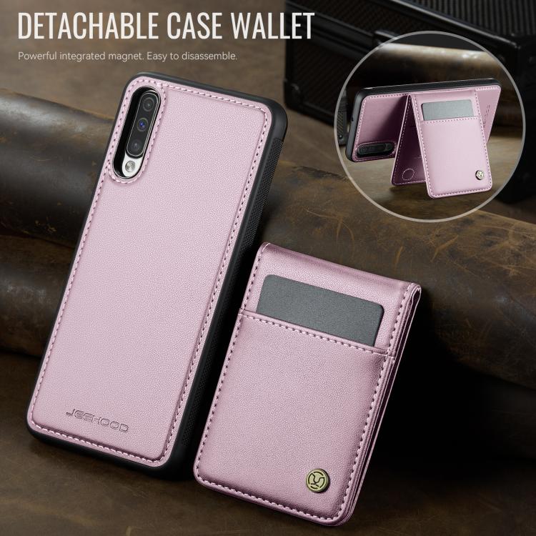 For Samsung Galaxy A50 JEEHOOD J06 British Style RFID MagSafe Card Bag PU Phone Case(Pink) - Galaxy Phone Cases by JEEHOOD | Online Shopping UK | buy2fix