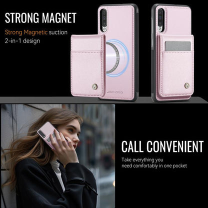 For Samsung Galaxy A50 JEEHOOD J06 British Style RFID MagSafe Card Bag PU Phone Case(Pink) - Galaxy Phone Cases by JEEHOOD | Online Shopping UK | buy2fix