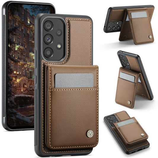For Samsung Galaxy A53 5G JEEHOOD J06 British Style RFID MagSafe Card Bag PU Phone Case(Brown) - Galaxy Phone Cases by JEEHOOD | Online Shopping UK | buy2fix