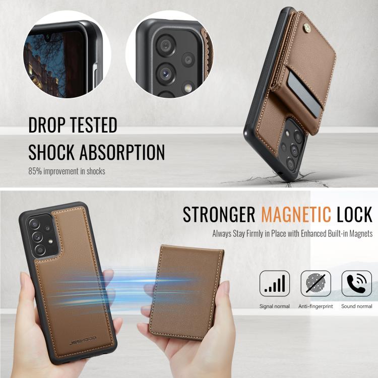 For Samsung Galaxy A53 5G JEEHOOD J06 British Style RFID MagSafe Card Bag PU Phone Case(Brown) - Galaxy Phone Cases by JEEHOOD | Online Shopping UK | buy2fix