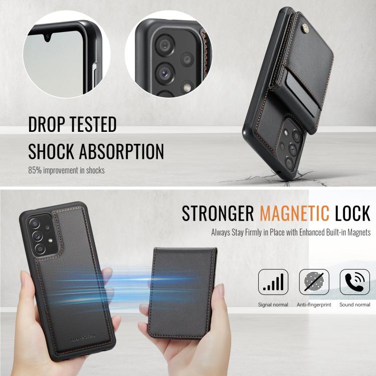 For Samsung Galaxy A53 5G JEEHOOD J06 British Style RFID MagSafe Card Bag PU Phone Case(Black) - Galaxy Phone Cases by JEEHOOD | Online Shopping UK | buy2fix