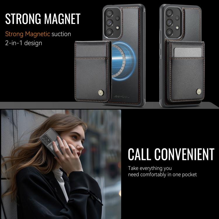 For Samsung Galaxy A53 5G JEEHOOD J06 British Style RFID MagSafe Card Bag PU Phone Case(Black) - Galaxy Phone Cases by JEEHOOD | Online Shopping UK | buy2fix