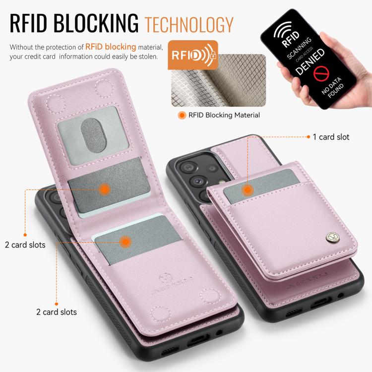 For Samsung Galaxy A53 5G JEEHOOD J06 British Style RFID MagSafe Card Bag PU Phone Case(Pink) - Galaxy Phone Cases by JEEHOOD | Online Shopping UK | buy2fix