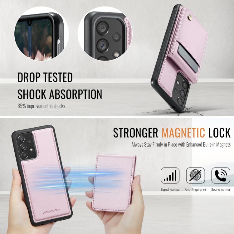 For Samsung Galaxy A53 5G JEEHOOD J06 British Style RFID MagSafe Card Bag PU Phone Case(Pink) - Galaxy Phone Cases by JEEHOOD | Online Shopping UK | buy2fix