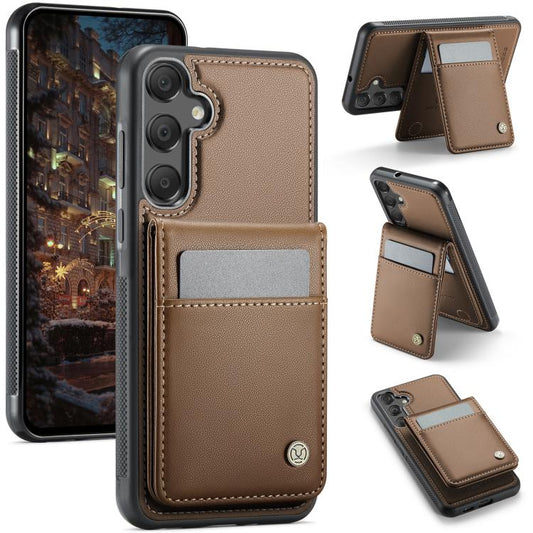 For Samsung Galaxy A55 5G JEEHOOD J06 British Style RFID MagSafe Card Bag PU Phone Case(Brown) - Galaxy Phone Cases by JEEHOOD | Online Shopping UK | buy2fix
