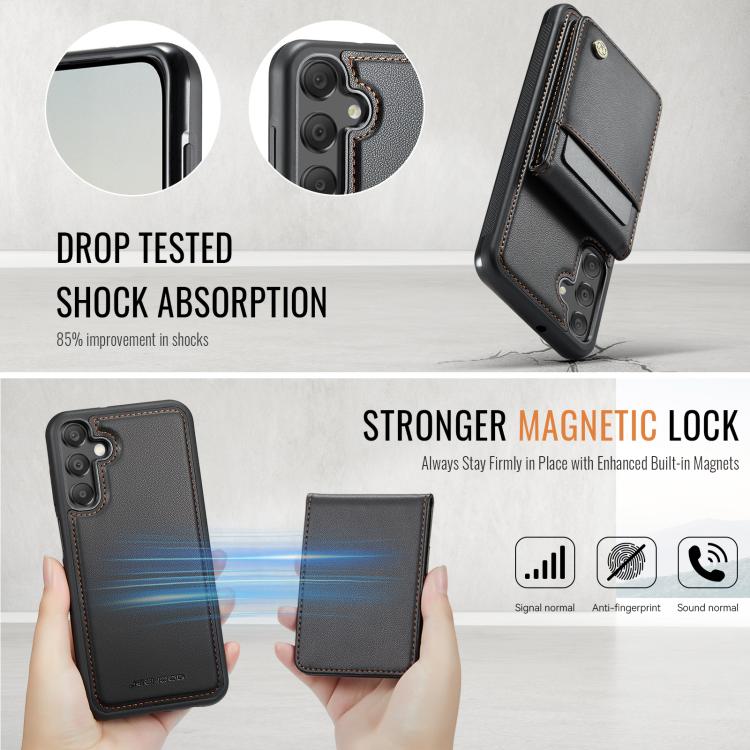 For Samsung Galaxy A55 5G JEEHOOD J06 British Style RFID MagSafe Card Bag PU Phone Case(Black) - Galaxy Phone Cases by JEEHOOD | Online Shopping UK | buy2fix