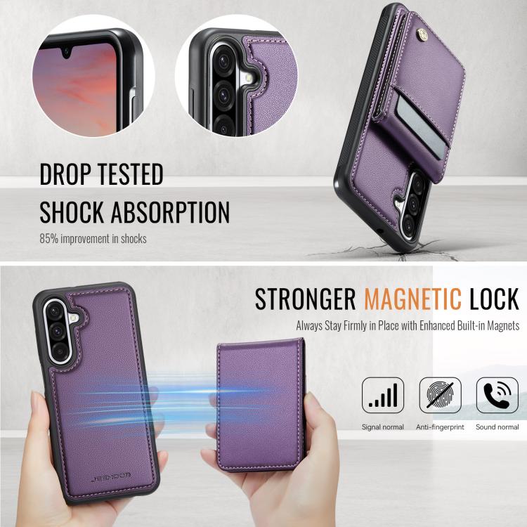 For Samsung Galaxy A26 5G JEEHOOD J06 British Style RFID MagSafe Card Bag PU Phone Case(Purple) - Galaxy Phone Cases by JEEHOOD | Online Shopping UK | buy2fix