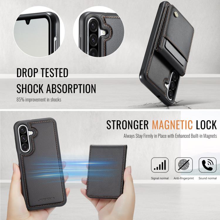 For Samsung Galaxy A26 5G JEEHOOD J06 British Style RFID MagSafe Card Bag PU Phone Case(Black) - Galaxy Phone Cases by JEEHOOD | Online Shopping UK | buy2fix
