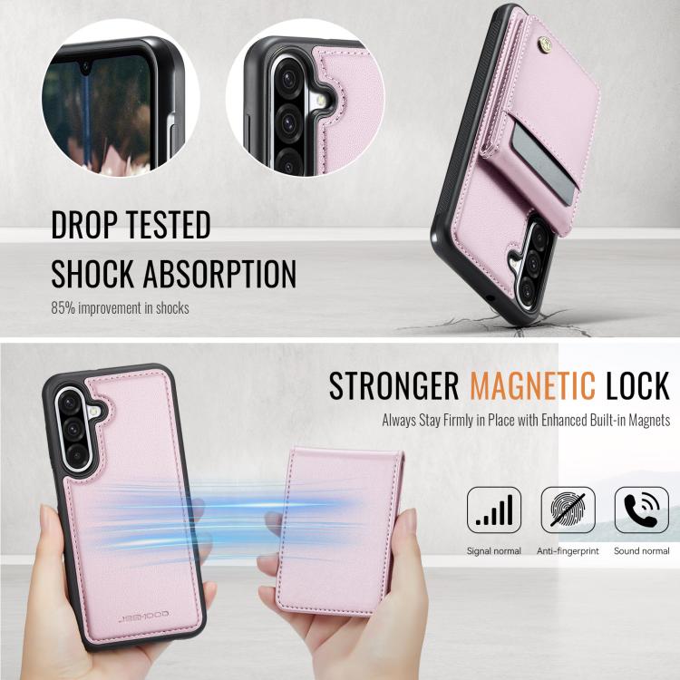 For Samsung Galaxy A26 5G JEEHOOD J06 British Style RFID MagSafe Card Bag PU Phone Case(Pink) - Galaxy Phone Cases by JEEHOOD | Online Shopping UK | buy2fix