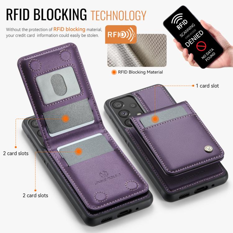 For Samsung Galaxy A33 5G JEEHOOD J06 British Style RFID MagSafe Card Bag PU Phone Case(Purple) - Galaxy Phone Cases by JEEHOOD | Online Shopping UK | buy2fix