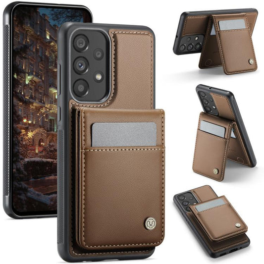 For Samsung Galaxy A33 5G JEEHOOD J06 British Style RFID MagSafe Card Bag PU Phone Case(Brown) - Galaxy Phone Cases by JEEHOOD | Online Shopping UK | buy2fix