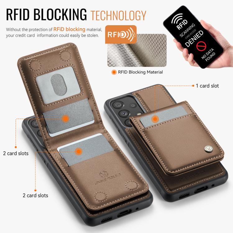 For Samsung Galaxy A33 5G JEEHOOD J06 British Style RFID MagSafe Card Bag PU Phone Case(Brown) - Galaxy Phone Cases by JEEHOOD | Online Shopping UK | buy2fix