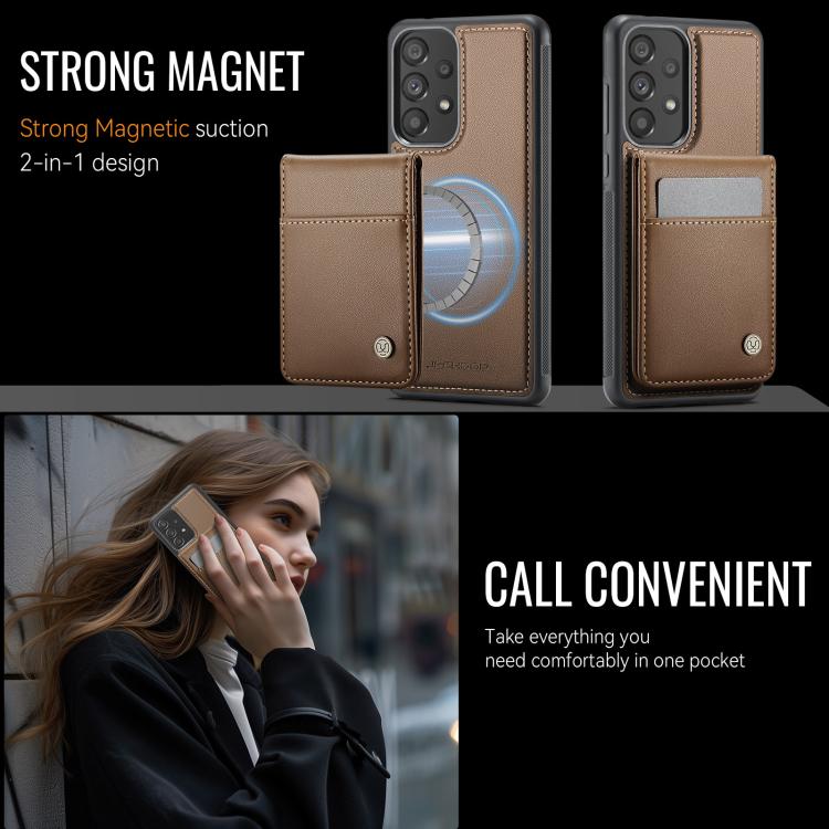 For Samsung Galaxy A33 5G JEEHOOD J06 British Style RFID MagSafe Card Bag PU Phone Case(Brown) - Galaxy Phone Cases by JEEHOOD | Online Shopping UK | buy2fix