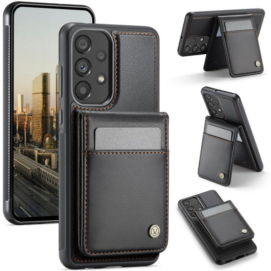 For Samsung Galaxy A33 5G JEEHOOD J06 British Style RFID MagSafe Card Bag PU Phone Case(Black)