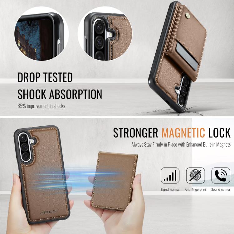 For Samsung Galaxy A36 JEEHOOD J06 British Style RFID MagSafe Card Bag PU Phone Case(Brown) - Galaxy Phone Cases by JEEHOOD | Online Shopping UK | buy2fix
