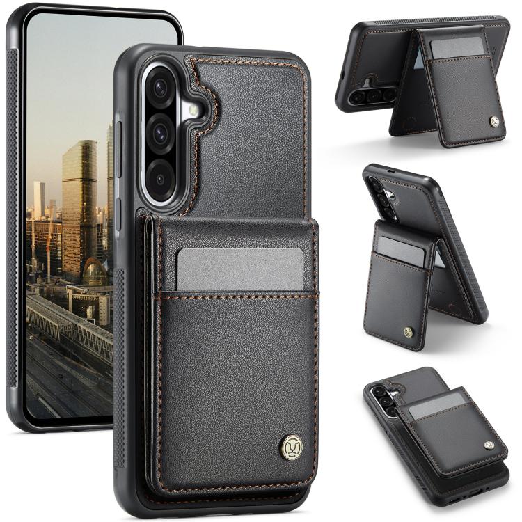 For Samsung Galaxy A36 JEEHOOD J06 British Style RFID MagSafe Card Bag PU Phone Case(Black) - Galaxy Phone Cases by JEEHOOD | Online Shopping UK | buy2fix