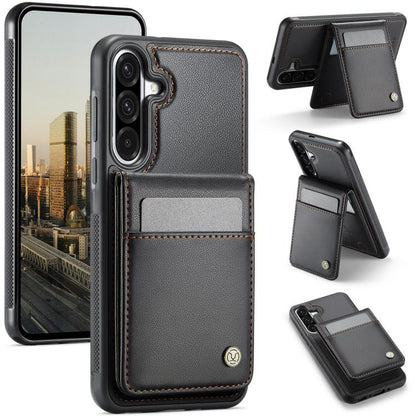 For Samsung Galaxy A36 JEEHOOD J06 British Style RFID MagSafe Card Bag PU Phone Case(Black) - Galaxy Phone Cases by JEEHOOD | Online Shopping UK | buy2fix
