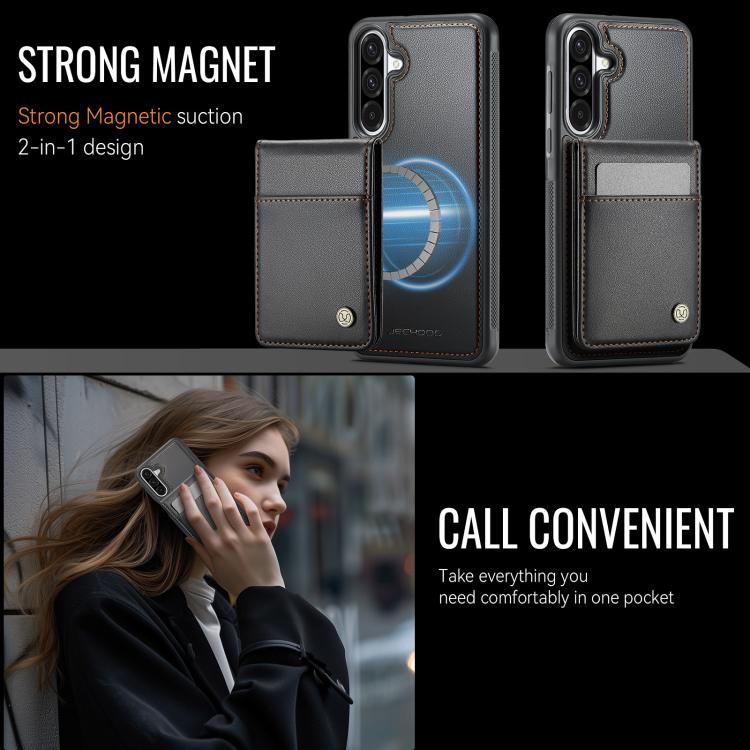 For Samsung Galaxy A36 JEEHOOD J06 British Style RFID MagSafe Card Bag PU Phone Case(Black) - Galaxy Phone Cases by JEEHOOD | Online Shopping UK | buy2fix