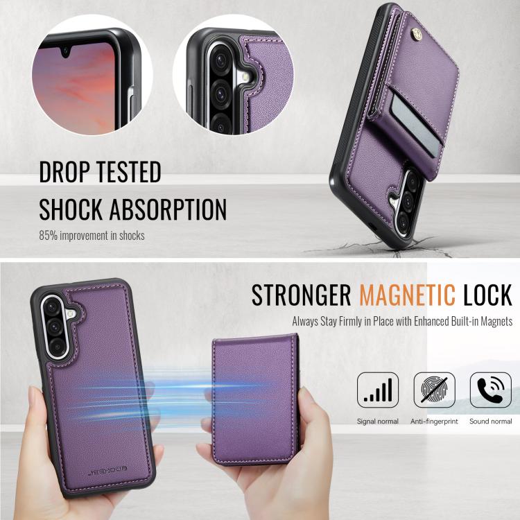 For Samsung Galaxy A56 5G JEEHOOD J06 British Style RFID MagSafe Card Bag PU Phone Case(Purple) - Galaxy Phone Cases by JEEHOOD | Online Shopping UK | buy2fix