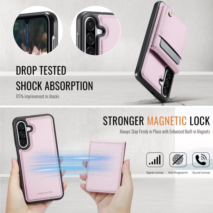 For Samsung Galaxy A56 5G JEEHOOD J06 British Style RFID MagSafe Card Bag PU Phone Case(Pink) - Galaxy Phone Cases by JEEHOOD | Online Shopping UK | buy2fix