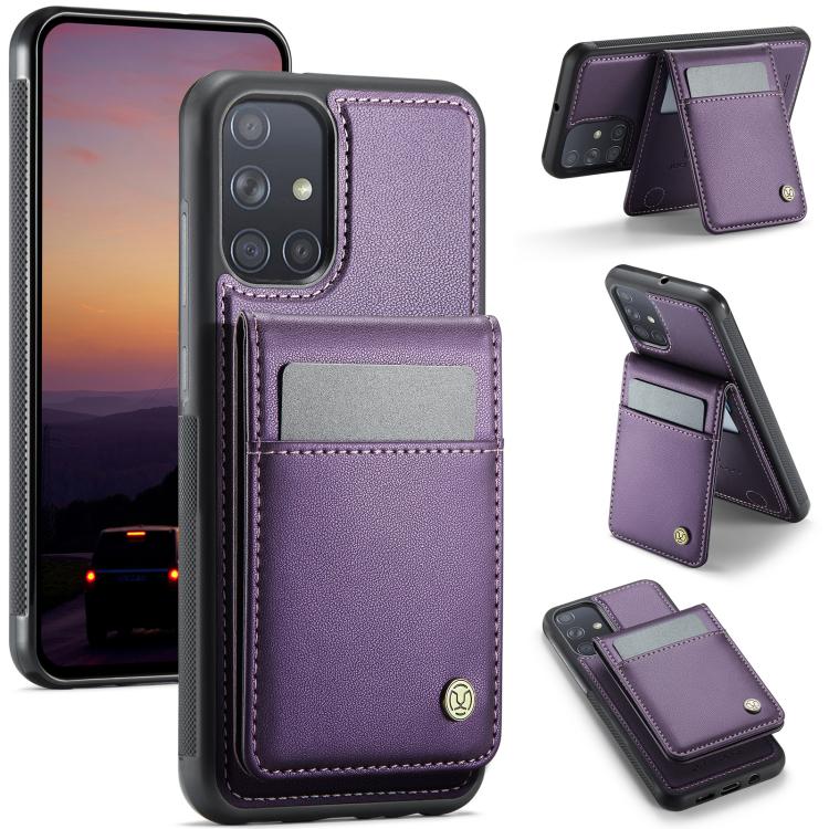 For Samsung Galaxy A51 4G JEEHOOD J06 British Style RFID MagSafe Card Bag PU Phone Case(Purple) - Galaxy Phone Cases by JEEHOOD | Online Shopping UK | buy2fix