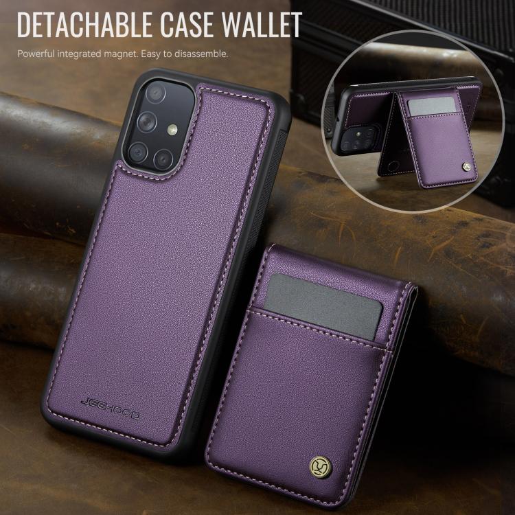 For Samsung Galaxy A51 4G JEEHOOD J06 British Style RFID MagSafe Card Bag PU Phone Case(Purple) - Galaxy Phone Cases by JEEHOOD | Online Shopping UK | buy2fix