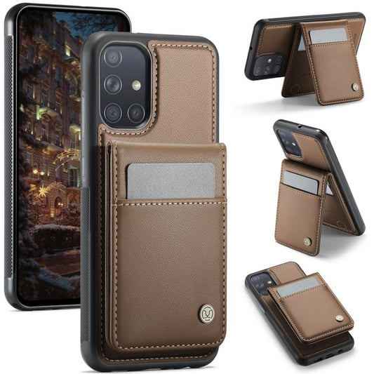 For Samsung Galaxy A51 4G JEEHOOD J06 British Style RFID MagSafe Card Bag PU Phone Case(Brown) - Galaxy Phone Cases by JEEHOOD | Online Shopping UK | buy2fix
