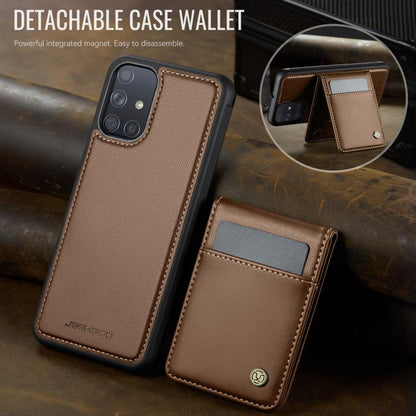 For Samsung Galaxy A51 4G JEEHOOD J06 British Style RFID MagSafe Card Bag PU Phone Case(Brown) - Galaxy Phone Cases by JEEHOOD | Online Shopping UK | buy2fix