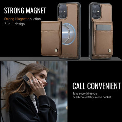 For Samsung Galaxy A51 4G JEEHOOD J06 British Style RFID MagSafe Card Bag PU Phone Case(Brown) - Galaxy Phone Cases by JEEHOOD | Online Shopping UK | buy2fix