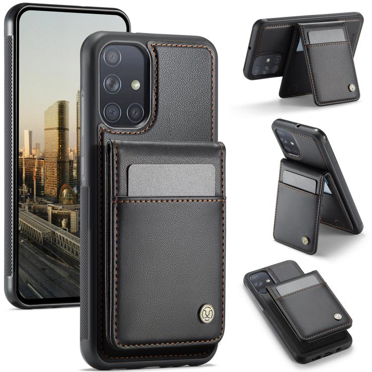 For Samsung Galaxy A51 4G JEEHOOD J06 British Style RFID MagSafe Card Bag PU Phone Case(Black) - Galaxy Phone Cases by JEEHOOD | Online Shopping UK | buy2fix