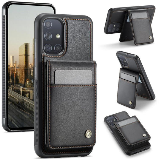 For Samsung Galaxy A51 4G JEEHOOD J06 British Style RFID MagSafe Card Bag PU Phone Case(Black) - Galaxy Phone Cases by JEEHOOD | Online Shopping UK | buy2fix