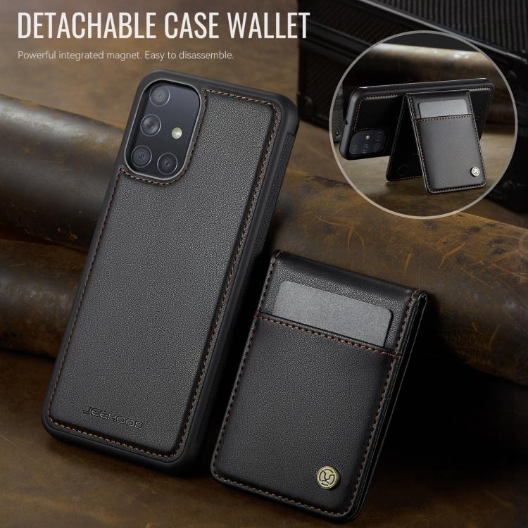 For Samsung Galaxy A51 4G JEEHOOD J06 British Style RFID MagSafe Card Bag PU Phone Case(Black) - Galaxy Phone Cases by JEEHOOD | Online Shopping UK | buy2fix