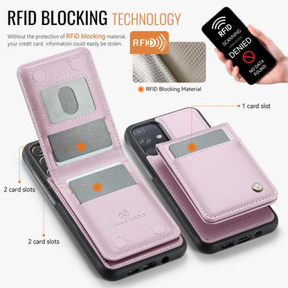 For Samsung Galaxy A51 4G JEEHOOD J06 British Style RFID MagSafe Card Bag PU Phone Case(Pink) - Galaxy Phone Cases by JEEHOOD | Online Shopping UK | buy2fix