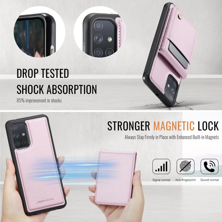 For Samsung Galaxy A51 4G JEEHOOD J06 British Style RFID MagSafe Card Bag PU Phone Case(Pink) - Galaxy Phone Cases by JEEHOOD | Online Shopping UK | buy2fix